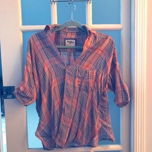 Anthropologie Plaid Draped Blouse: Worn 4 times!